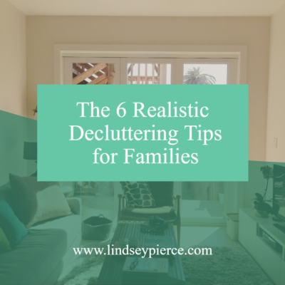 Cozy and decluttered room with pleasant airy feel and words with the title: The 6 realistic decluttering tips for families